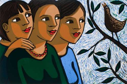Mother and Daughters with Bird